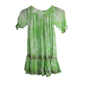 Skemo Kids Girls Mandala Off Shoulder Dress Puff Sleeves Green Size L NWT